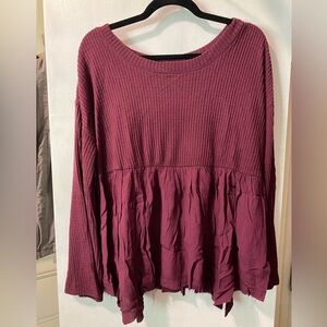 Bell sleeve waffle knit sweater top